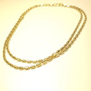 Vintage 1980s Gold Tone Oval Bead Station Necklace 34.5" Opera Length Sautoir